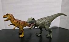 Set of 2 T-Rex Dinosaur Toys for Kids, 1 w/ Movable Limbs/Jaw, 1 Inflated Rubber