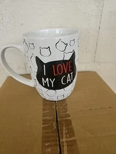 Black Cat Coffee Mug "I LOVE MY CAT" Petragious Stoneware Mugs Cups Tea Cat Head