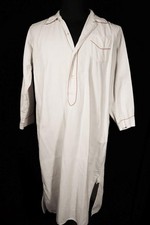 Vintage 1950's French White Cotton Night Shirt Red Trim Medium Exc Condition