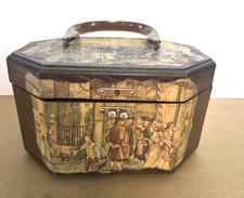 Vintage 1970s Handicraft Decoupage Wood Box Purse Townscape Scenes READ