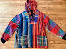 Vintage JOUJOU Hooded Pullover-Men s One Size-Multi-Color-Hippie/Boho-Toggles