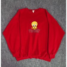 Vintage 90s Warner Bros Tweety Bird Sweatshirt Womens 3X Red Embroidered USA