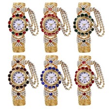 Women's Rhinestone Quartz Dress Wristwatches Elastic Band Unique Bracelet Watch