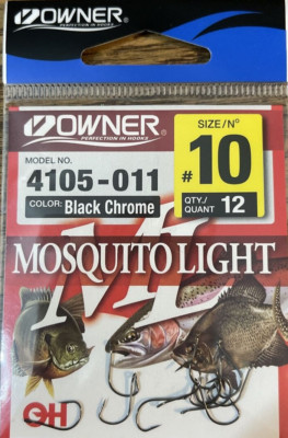 Owner #4105-011 mosquitolight hook size 10-1pk of 10-Black Chrome-New-SHIP 24 HR