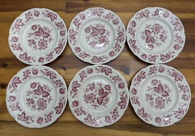 SIX Johnson Brothers ''MALVERN'' Red Onion Pattern 6.25'' Bread Plates England EUC
