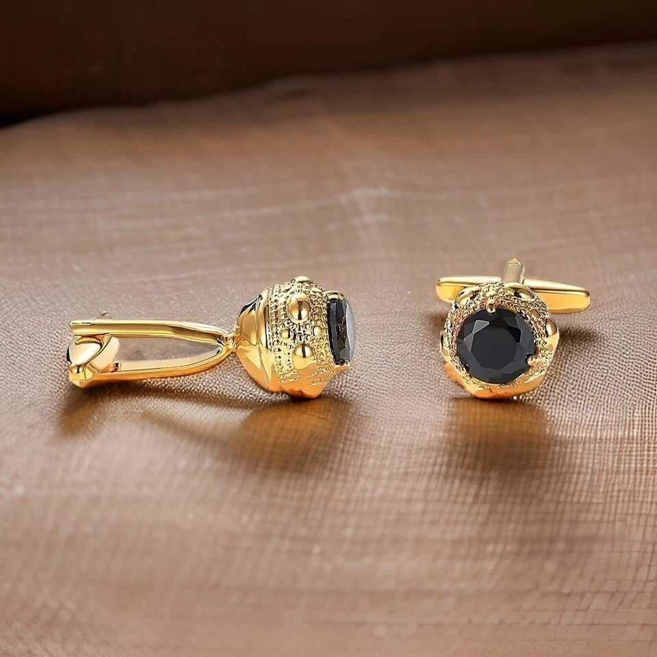 Lab Created Black Diamond 3Ct Round Cut Men's Cufflinks 14K Yellow Gold Plated - Image 2 of 3