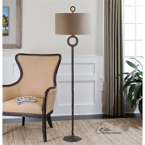 Uttermost Ferro Mid-Century Cast Iron Floor Lamp in Brown/Beige - Picture 4 of 6