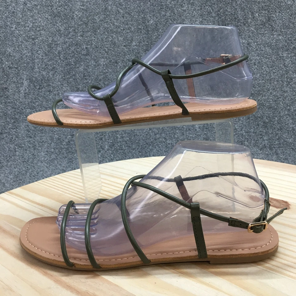 NEW Old Navy Sandals Womens 10 Casual Asymmetric Strappy Slingback Green Brown - Image 2 of 4