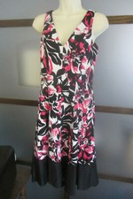 Women’s Nine West Dress Black/White Pink Sleeveless Cotton A-Line V-Neck Size 6 