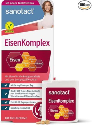 Eisen Komplex 100 Tabletten   Hochdosiert 14mg Eisen + B12 & Folsäure   Vegan