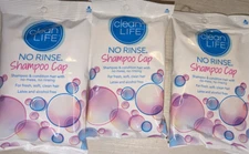 Clean Life No Rinse Shampoo Cap 3 PACK NEW Rinse Free Shampoo & Conditioner