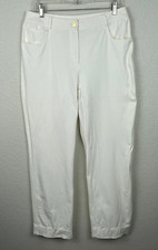 ST. John Pants Women's 10 Ivory Gold Button Straight Leg Old Money Quiet Luxury