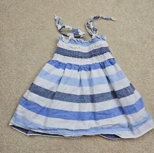 Janie and Jack Girls 6-12 Linen Blend Dress Blue  White stripes pinktag