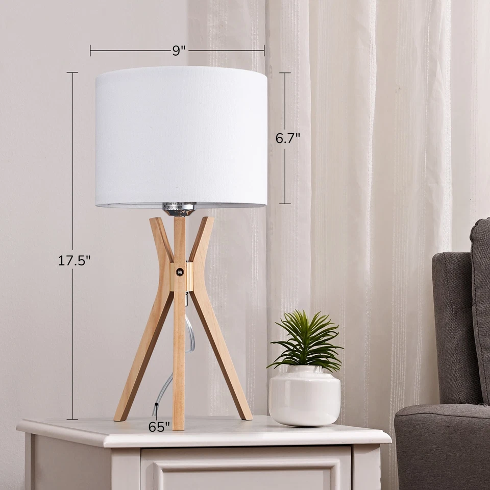 EDISHINE Modern Tripod Table Lamp,Bedside Lamp Natural Wood Light Legs White - Image 4 of 4