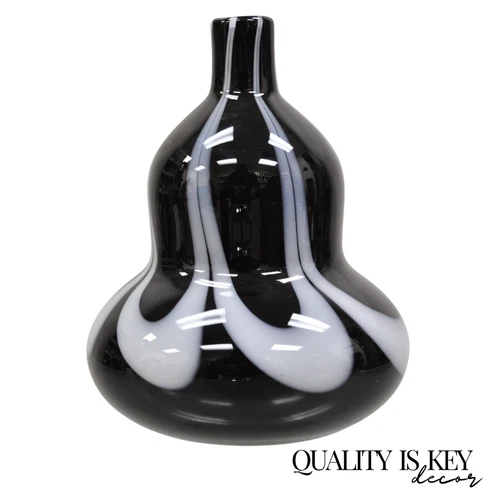 Vintage Murano Black and White Hand Blown Art Glass Small Vase