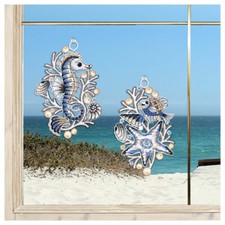 Fensterbilder Seepferdchen und Seestern Vogtländische Spitze maritim Bad-Deko