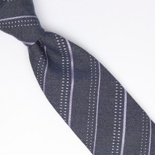 John G Hardy Mens Wool Necktie Gray Blue Dotted Stripe Weave Woven Tie Italy