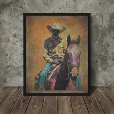 COWBOY HORSEBACK Retro Wall Art, Western Americana Horse Country Poster Decor