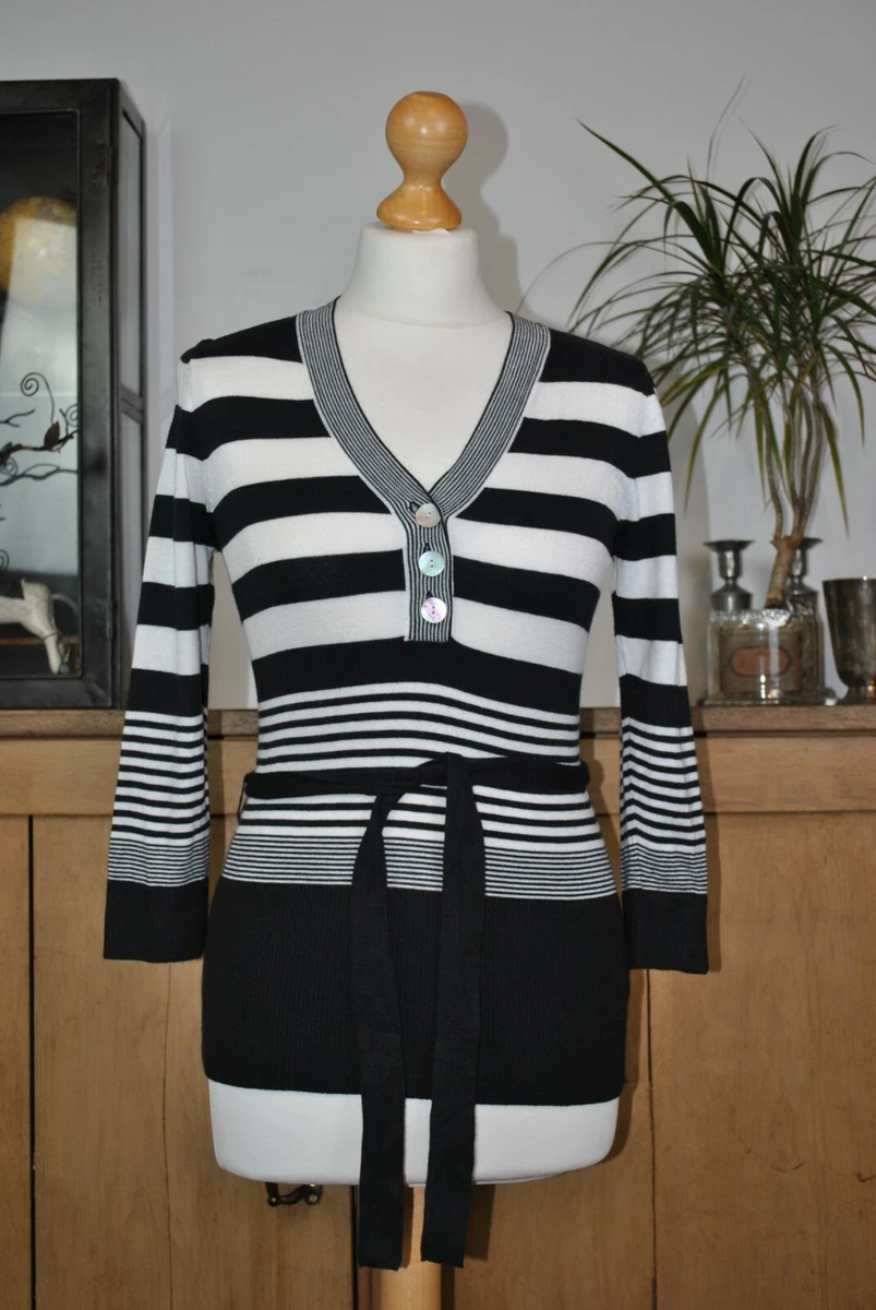 Principles Striped Black And White Classic Lightweight Belted Jumper UK 8  Petite | eBay