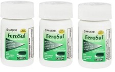 Major FeroSul 325mg Ferrous Sulfate Coated Easy-To-Swallow 100 ct X 3 Packs