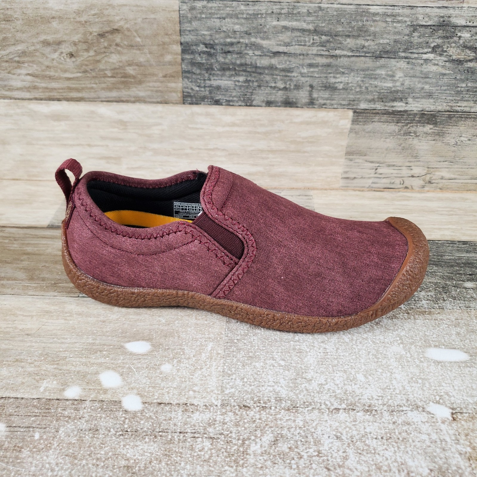 Scarpe da donna Keen Howser taglia 7 Andorra marrone tela comode punta tonda slip on