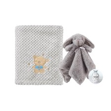 Soft Cozy Baby Blanket Set Boys Girls Security Blanket Gift Bag Grey