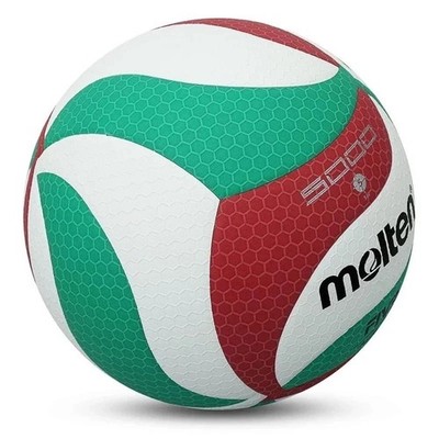 Ballon De Volley-ball Molten V5M2000-L – Taille 5, Cuir Synthétique, Cousu Machine, 220 G, Blanc/vert/rouge