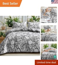 Hypoallergenic 3-Piece King Size Bedding Set in Grey - All-Season Floral Comfort