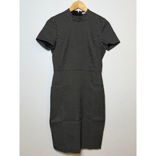 J.Crew Mockneck Jacquard Sheath Dress Size 2 NWT Black Gold Polka Dot