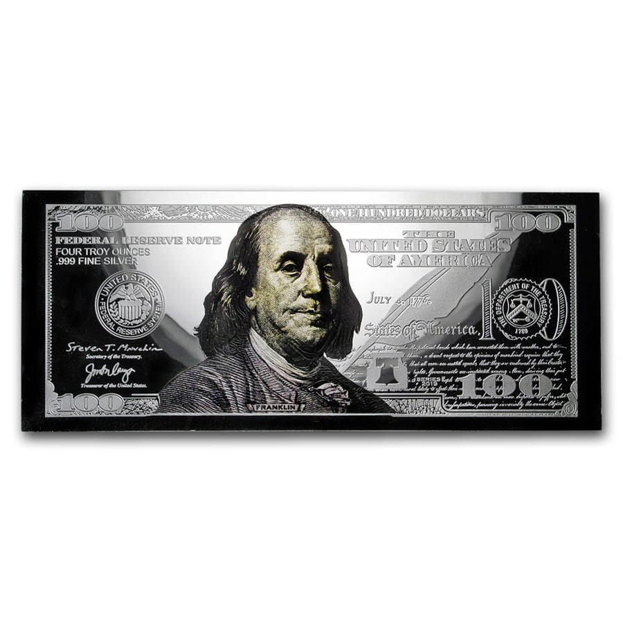 4 oz Silver Colorized Bar - $100 Bill (w/Box & COA) | eBay