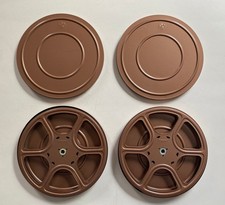 Two DUAL 8mm METAL FILM MOVIE REELS IN METAL CAN CASES 7" UNIVERSAL COMPATIBLE