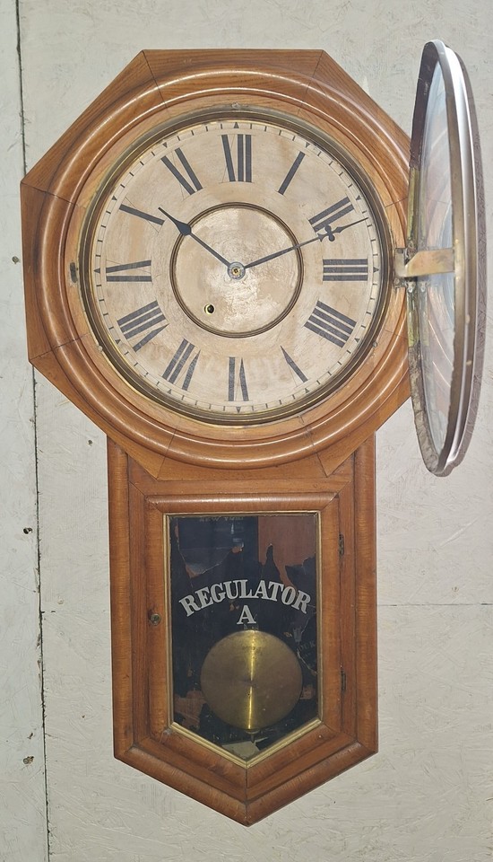 ANTIQUE ANSONIA LONG DROP WALL REGULATOR SCHOOLHOUSE CLOCK PENDULUM ...