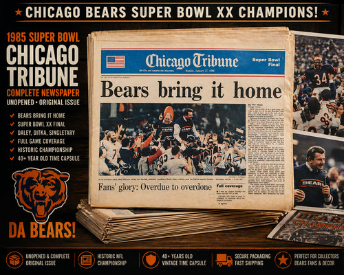 1986 Chicago Tribune Super Bowl XX Final Chicago Bears Bring It Home - Ditka