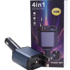 4 In 1 Car Charger Adapter- 120wfast Charging With Led Starry Sky Light