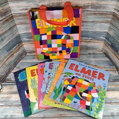 David McKee Lot of 7 Elmer Books with Book Bag PB