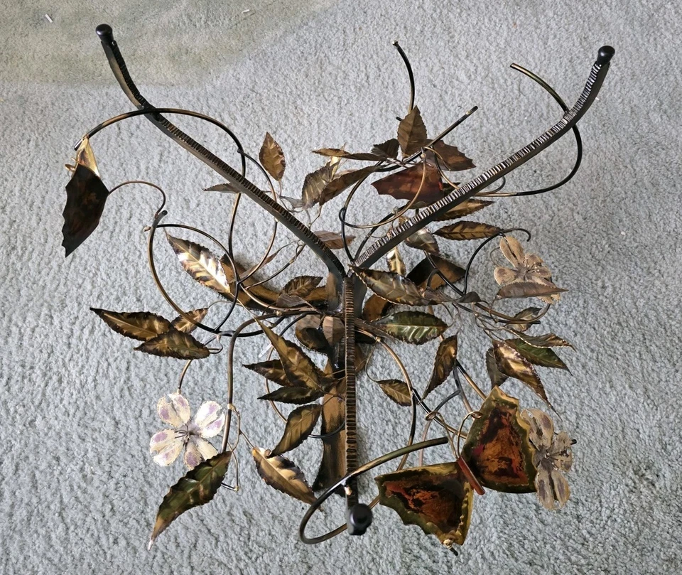 Ray Berger Circular Glass Coffee Table Metal Base Butterflies Leaves 1981 - PUO - Image 2 of 4