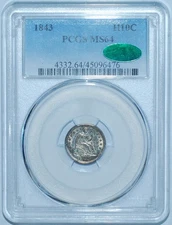 1843 PCGS MS64 CAC Liberty Seated Half Dime