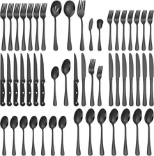 Lazycorner 53 Piece Black Silverware Set for 8, Flatware Set with Steak Knives f