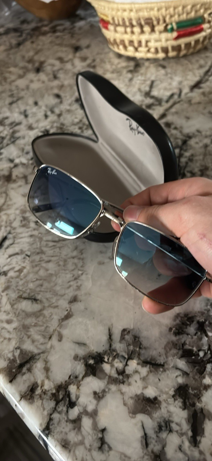 Ray-Ban Silver Metal Rectangular Mirrored Blue Su… - image 2