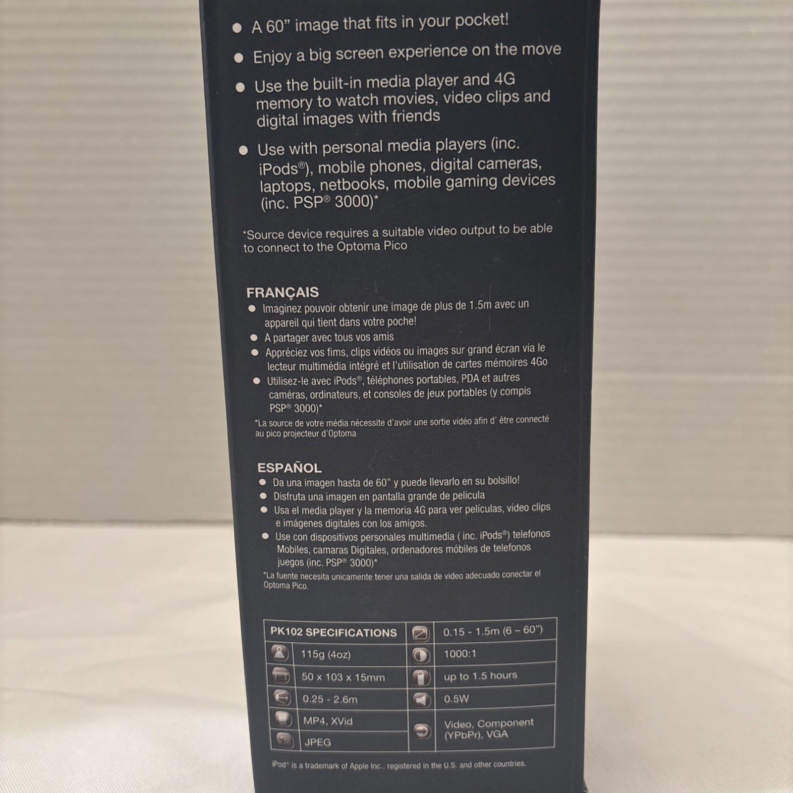 NEW Open Box Optoma Pico Pocket Projector PK-101 READ