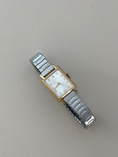 Vintage Timex Manual Wind Womens Dainty Watch Rectangular Dial Two Tone 17mm