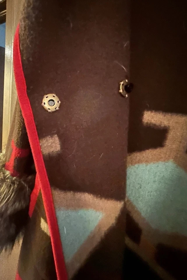 Vintage Boston Proper Aztec Santa Fe Coat Sz S Tribal Blanket w/Faux Fur Trim - Image 4 of 4