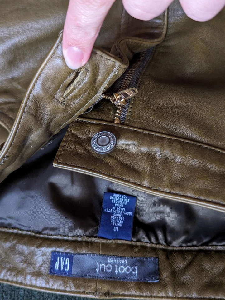 Pantalones de cuero para mujer talla 10 vintage Gap Bootcut verde oliva 100 % cuero Foto 4 de 4