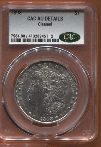 1898-P Morgan Silver Dollar CACG AU, Details cleaned