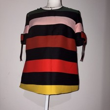 TED BAKER Bluse Kurzarm Schleife Bordüre Größe 2 (M) halber Reißverschluss am Rücken