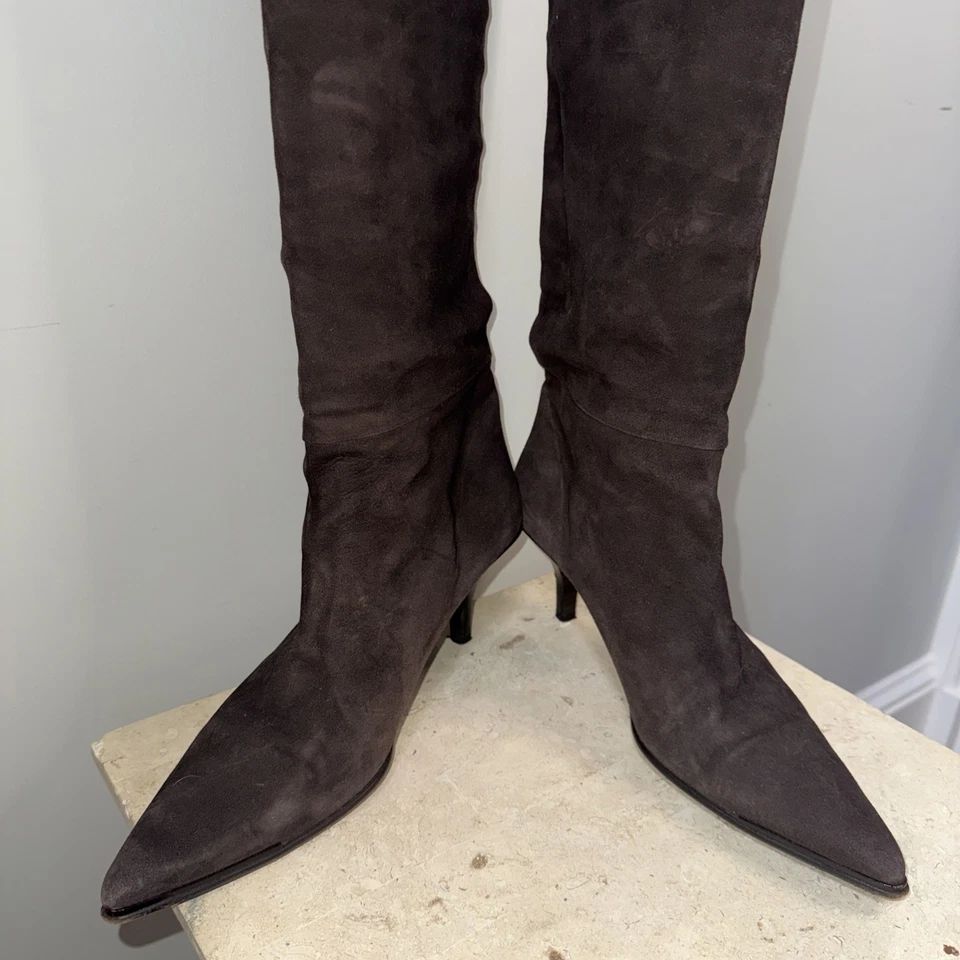 GUCCI Botas Altas Marrón Gamuza Punta Punta Punta Para Mujer Talla 10 – Estilo Diseñador Lujo Foto 4 de 4