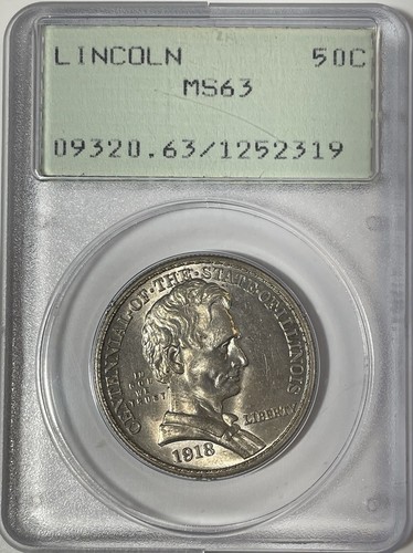 1918 Lincoln-Illinois Rattler Silver Half Dollar Commemorative 50c PCGS MS63 OGH - Picture 1 of 2