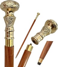 Victorian Wooden Walking Stick with Brass Floral Design Royal Handle Wood Cane