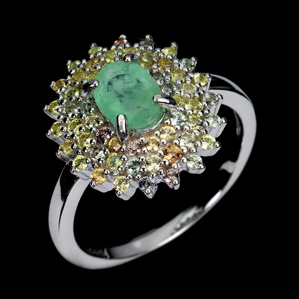 Anillo de plata de ley 925 ovalado esmeralda 7x5 mm zafiro piedras preciosas joyería tamaño 8 Foto 2 de 4