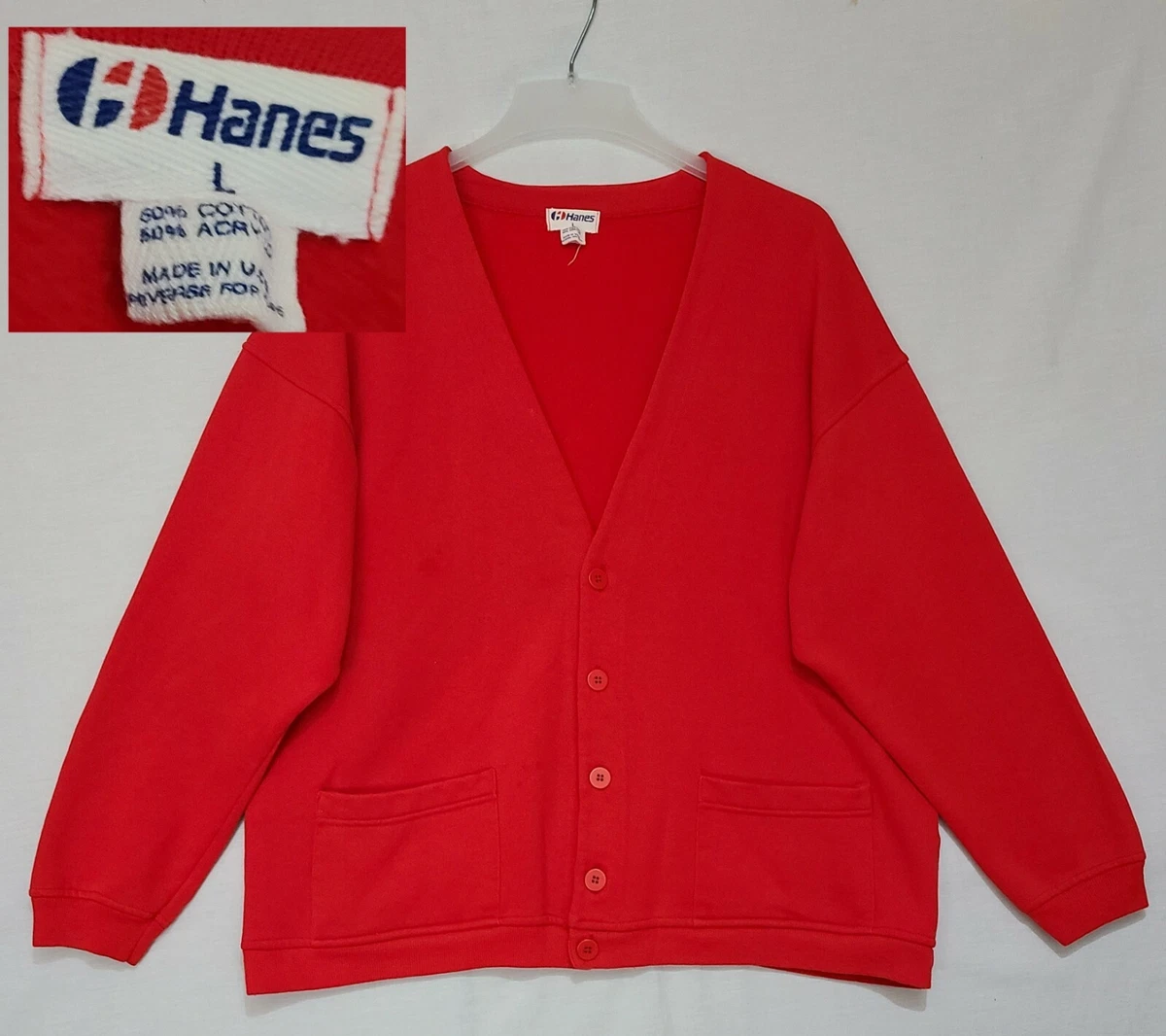 Vintage Hanes Red Button Front Sweatshirt Cardigan Size Large (ZJ) | eBay
